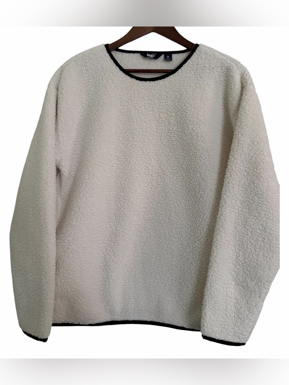 Lands' End Sherpa Fleece Crewneck Sweatshirt with Black Trim & Pockets, Size M